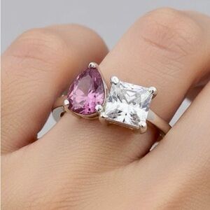 Certified 2.2ct pink Diamond white silver 925  princess cut pear cut